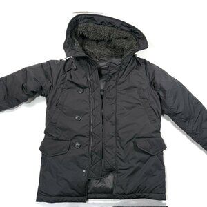 Uniqlo Down Jacket Black Womens Sz 4‎ Fleece Lined Hood Winter Coat Parka